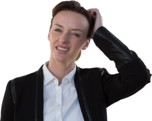 Digital png photo of angry caucasian businesswoman on transparent background