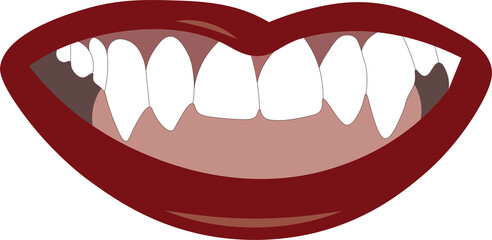Digital png illustration of mouth with teeth of vampire on transparent background