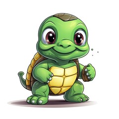 Obraz premium Cute Turtle Does exercise in cartoon style on a white background