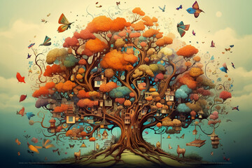 an artistic illustration of a tree with leaves