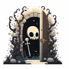 simple 2d sprite art door entrance new level entrance in the style of hollow knight all white background 