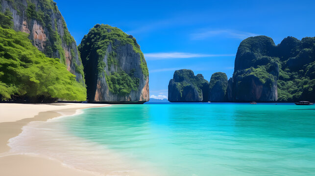 Phi Phi, a beautiful island, one of Thailand's tourism destinations,AI Generated