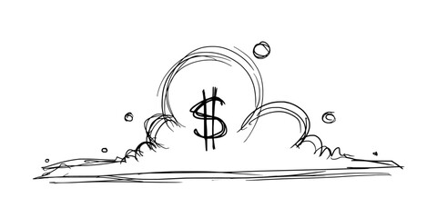 Large money cloud line drawing