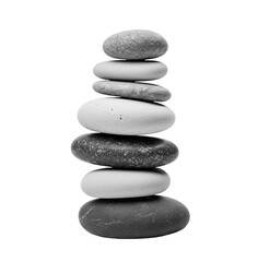Stack of black and white pebbles, zen stones, isolated on transparent background