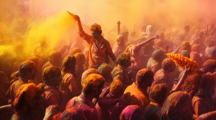 People celebrate colorful Holi festival in India, annual tourism colors, India - obrazy, fototapety, plakaty