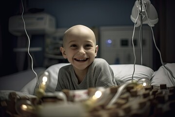 Boy with cancer in the hospital in Christmas - 650976522