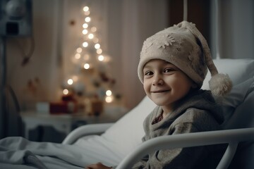 Boy with cancer in the hospital in Christmas - 650976563
