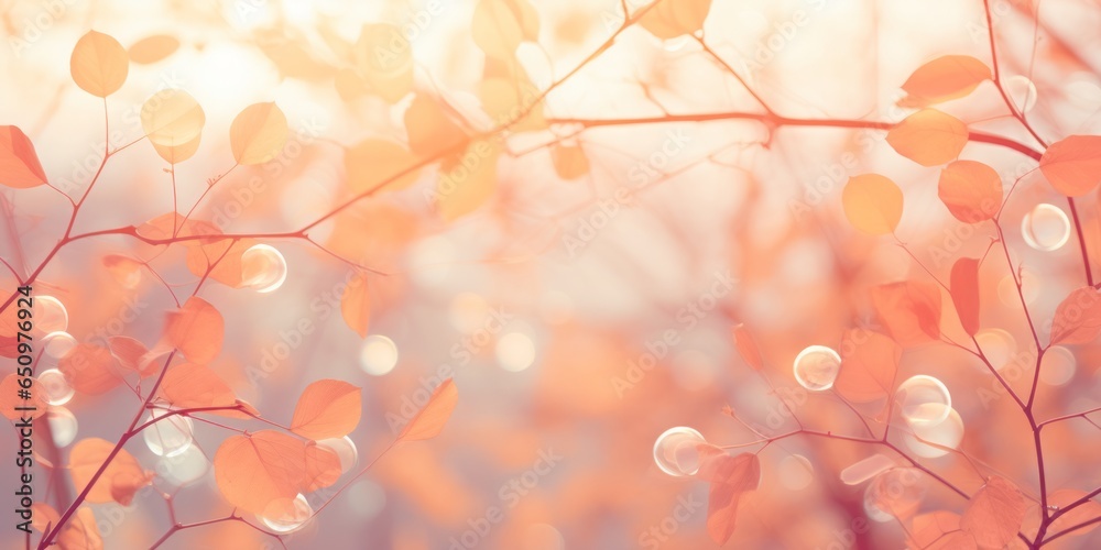 Poster bokeh light effect with unsharp, warm autumn foliage background, embracing ethereal lens flare and a