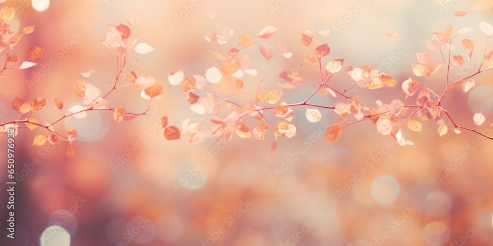 Poster bokeh light effect with unsharp, warm autumn foliage background, embracing ethereal lens flare and a