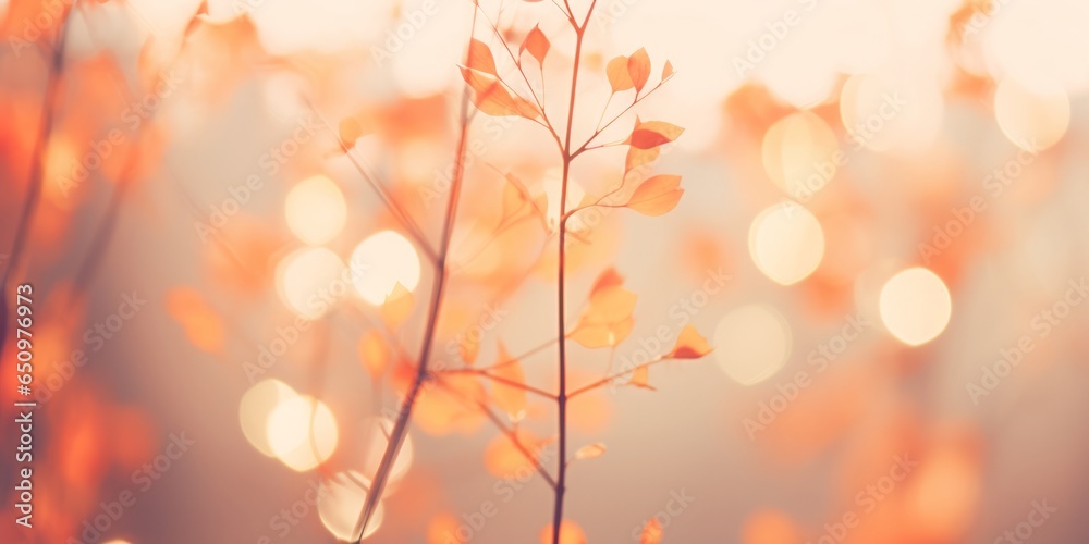 Poster bokeh light effect with unsharp, warm autumn foliage background, embracing ethereal lens flare and a