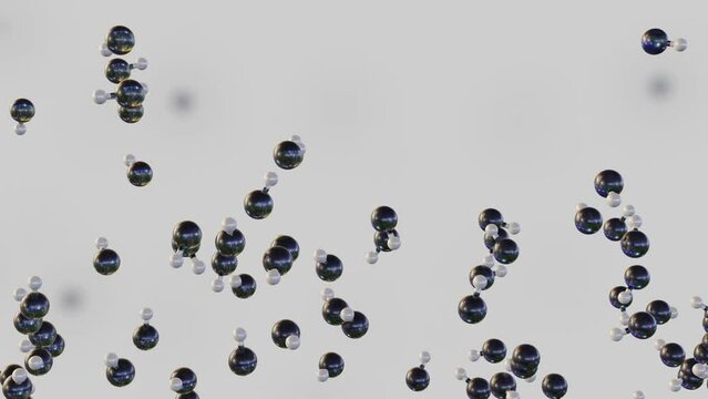 Hydrochloric acid, HCl or muriatic acid  molecules scattered around and moving up in the white background 3d rendering