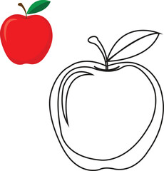 Coloring book picture of an apple.