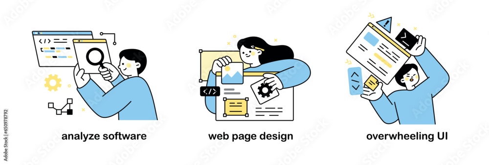 Poster software developer designer. analyze software, web page design, over wheeling ui.