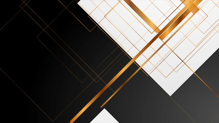 Black white geometric abstract background with golden lines