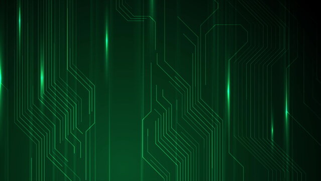 Glowing green neon circuit board lines tech background