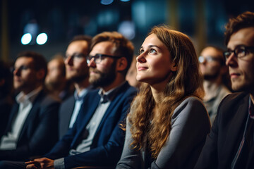 Obraz premium Tech-Packed Conference Engaged Audience at Innovation Keynote in Business Technology Summit. created with Generative AI