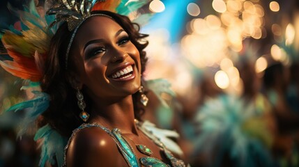 Carnival (Brazil): Carnival is a lively and lively festival. Celebrate with parades, music, dancing and colorful costumes. and street parties - obrazy, fototapety, plakaty