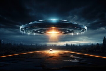 Vector art of UFO wide angle lens realistic lighting