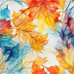 Seamless floral wallpaper with fall leaves in pastel colors.