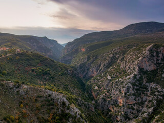 Fototapeta na wymiar Amazing view over the famous ridomo gorge in mountainous Mani area in Messenia, Peloponnese, Greece