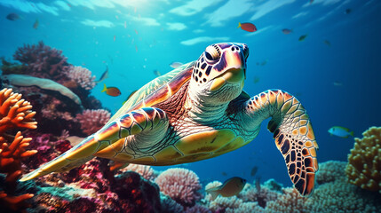 sea turtle coral leaf
