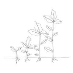 Continuous one line drawing plant growth progress outline vector art illustration