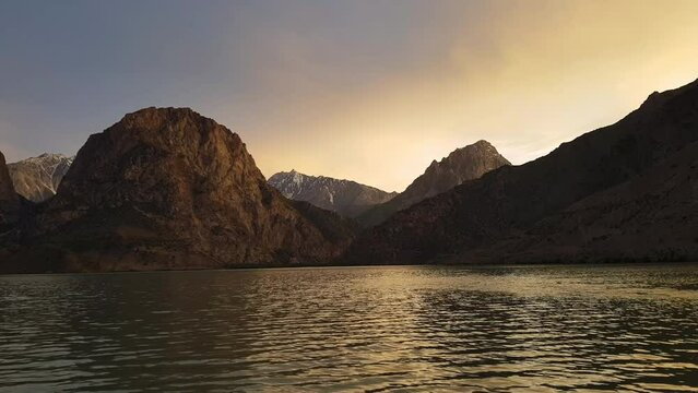 Iskanderkul Lake and Mountain Hills, Landscape of Rural Tajikistan, Panorama
