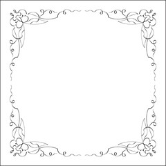 Elegant black and white ornamental frame with butterflies, decorative border, corners for greeting cards, banners, business cards, invitations, menus. Isolated vector illustration.