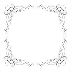 Elegant black and white ornamental frame with butterflies, decorative border, corners for greeting cards, banners, business cards, invitations, menus. Isolated vector illustration.