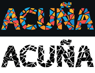 ACUNA Broken text from fragments. Letters from pieces of triangles and polygons. Place in Mexico ACUNA for print, clothing, t-shirt, Mexican poster, banner, flyer.