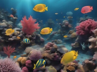 Fototapeta na wymiar Underwater Magic: Exotic Marine Life Amongst Vibrant Corals