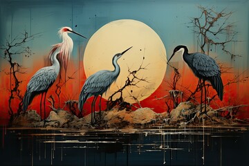 Beautiful illustrations of gray herons © Ramon Grosso