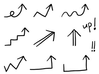 シンプルでラフな手書きの矢印セット　右肩上がり