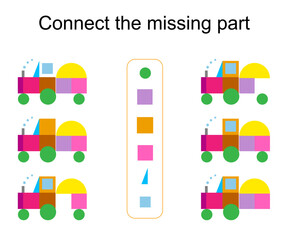 Connect the missing part. Task for the development of attention and logic. Cartoon truck.
