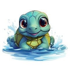 Cute Turtle in cartoon style on a white background
