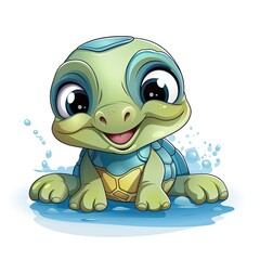 Cute Turtle in cartoon style on a white background
