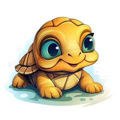 Cute Turtle in cartoon style on a white background