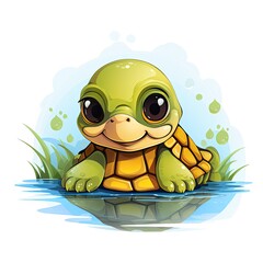 Cute Turtle in cartoon style on a white background
