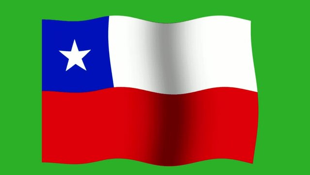 Chile flag waving, with green screen background.
