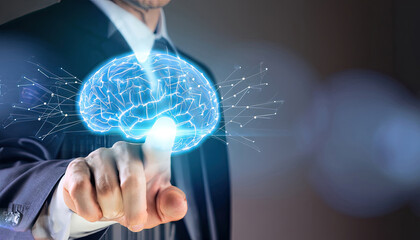 Banner the business man touch The brain of artificial intelligence Lots of high-tech intell