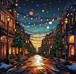Dazzling Christmas lights decorate the street