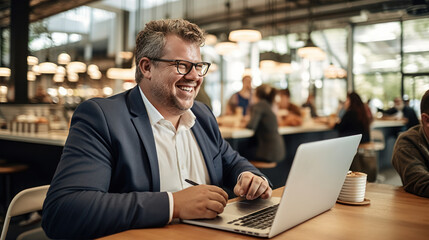 The businessman plus size using laptop at work