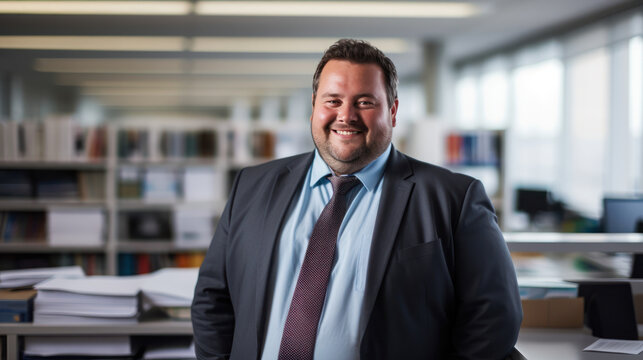 The chubby businessman enjoying the office