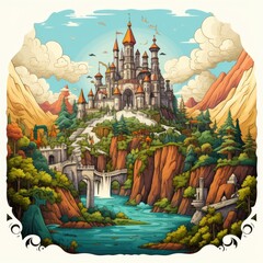 The cute Castle in cartoon style