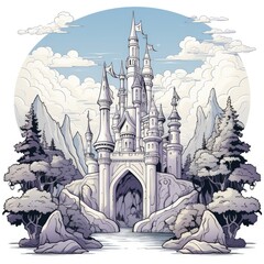 The cute Castle in cartoon style
