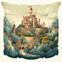 The cute Castle in cartoon style