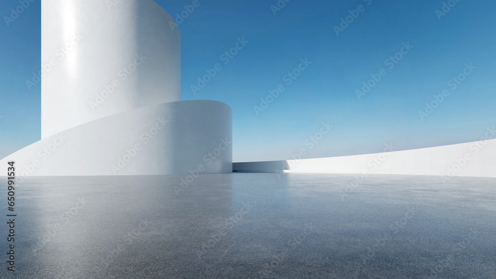 Fototapete 3d render of abstract futuristic modern architecture with empty concrete floor.