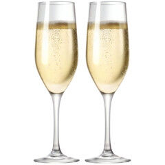 Two Yellow golden champagne glasses isolated on transparent