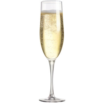 Yellow golden champagne glass isolated on transparent