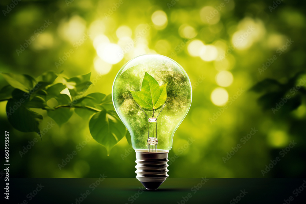 Wall mural light bulb, green energy. generative ai. environmentally friendly types of energy. - Wall murals